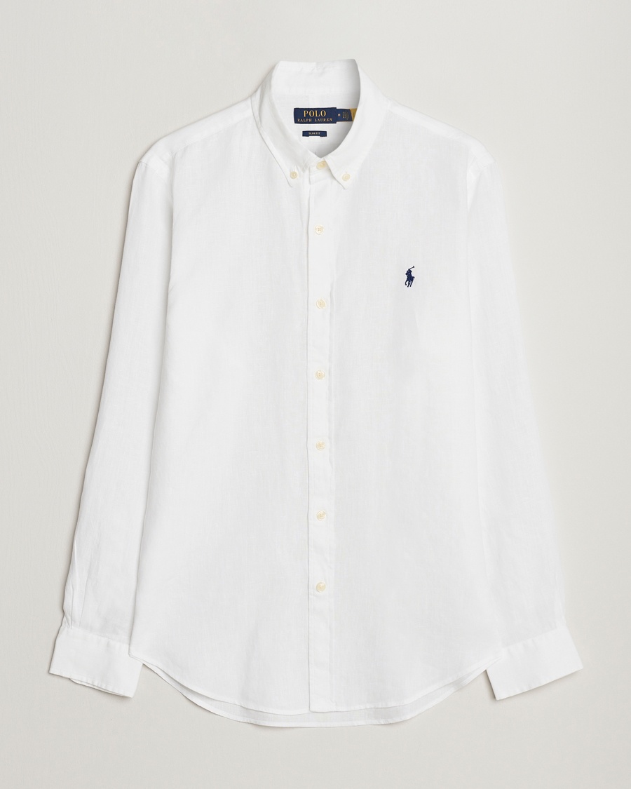  Slim Fit Linen Button Down Shirt White