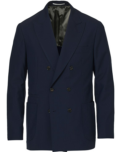  Super 120s Wool Double Breasted Blazer Navy