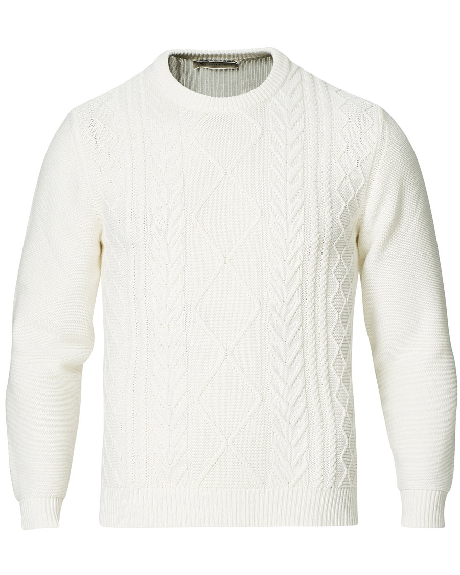  Aran Knit Cotton Sweater Off White