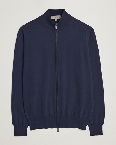 Herren | Full-zip | Canali | Cotton Full Zip Sweater Navy