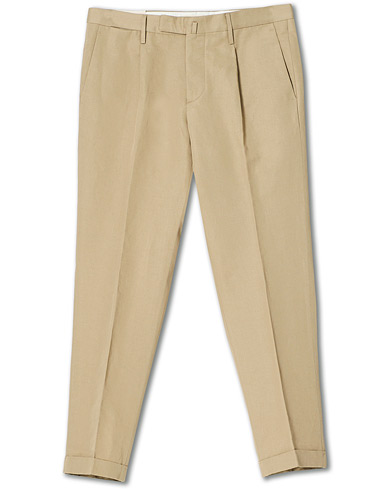  Easy Fit Pleated Linen/Cotton Trousers Beige