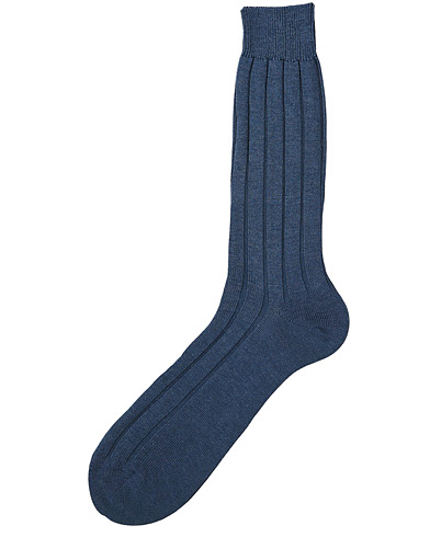  Wide Ribbed Cotton Socks Denim Melange