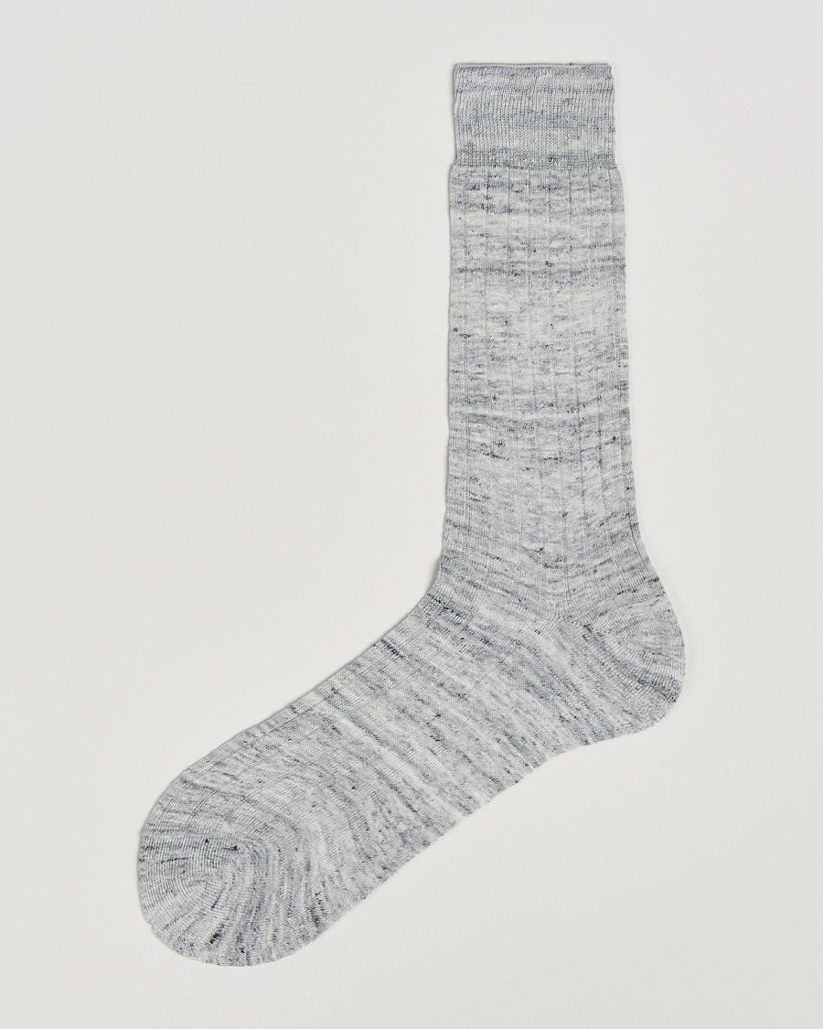 Bresciani Linen Ribbed Short Socks Off White – Grau