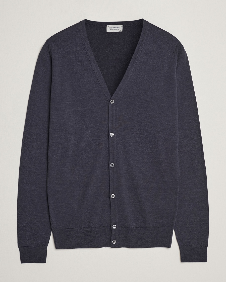 John Smedley Petworth Extra Fine Merino Cardigan Hepburn Smoke – Grau