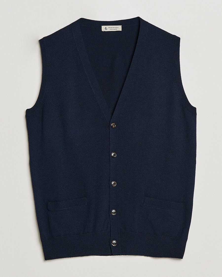 Piacenza Cashmere Cashmere Sleeveless Cardigan Navy – Blau