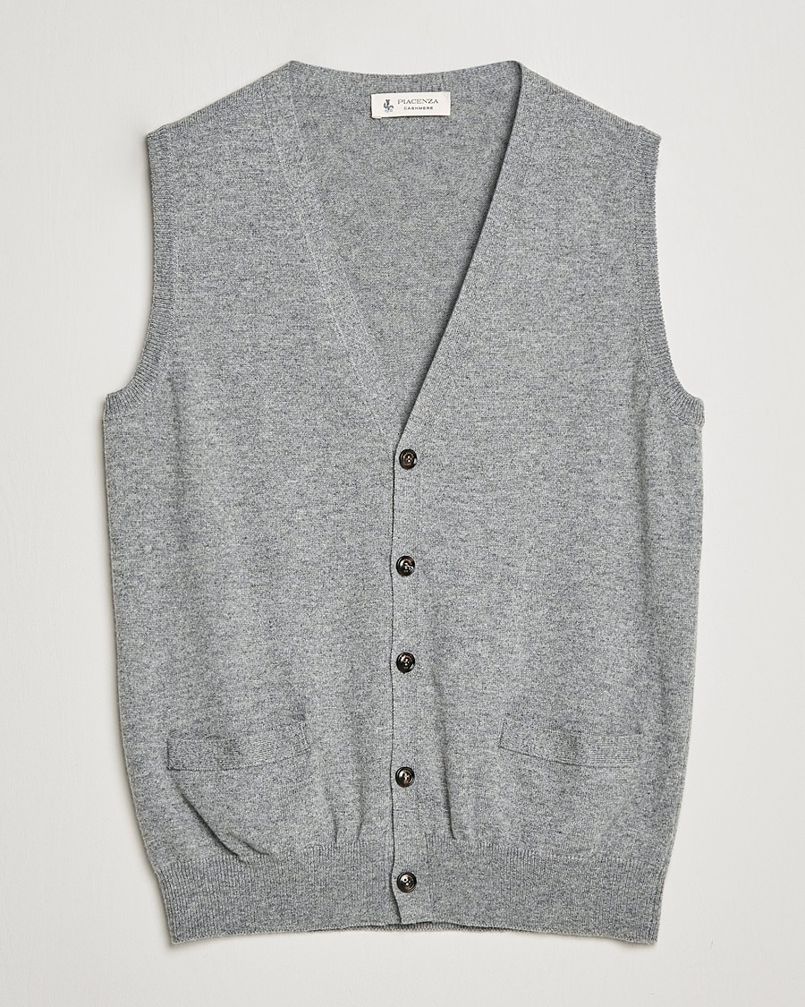 Herren | Pullunder | Piacenza Cashmere | Cashmere Sleeveless Cardigan Light Grey