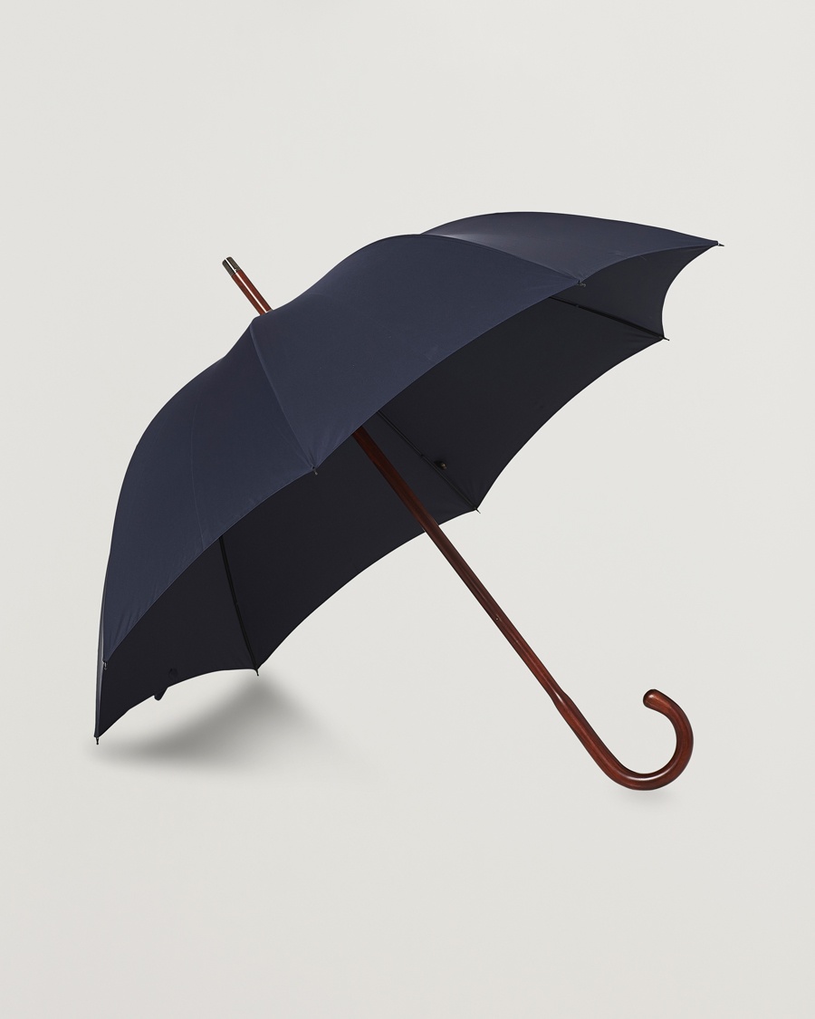 Fox Umbrellas Polished Cherrywood Solid Umbrella Navy – Blau