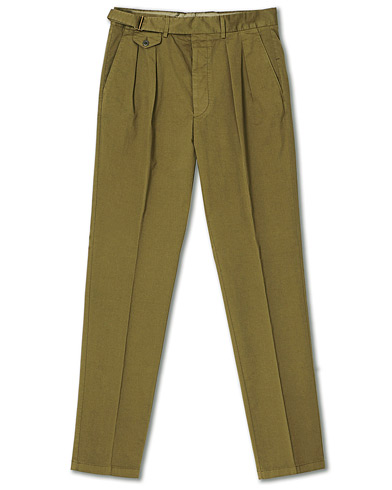  Luxor Double Pleated Cotton Trousers Military Green