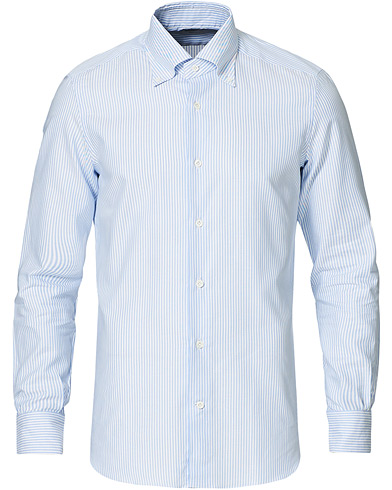 Herren | Mazzarelli | Mazzarelli | Soft Button Down Stripe Oxford Shirt Light Blue