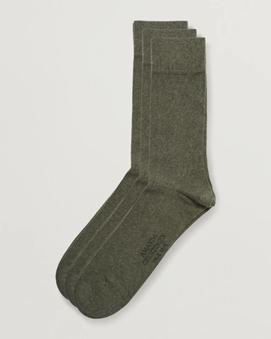 Herren | Neu im Onlineshop | Amanda Christensen | 3-Pack True Cotton Socks Olive Melange