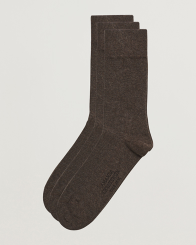 Herren | Normale Socken | Amanda Christensen | 3-Pack True Cotton Socks Brown Melange