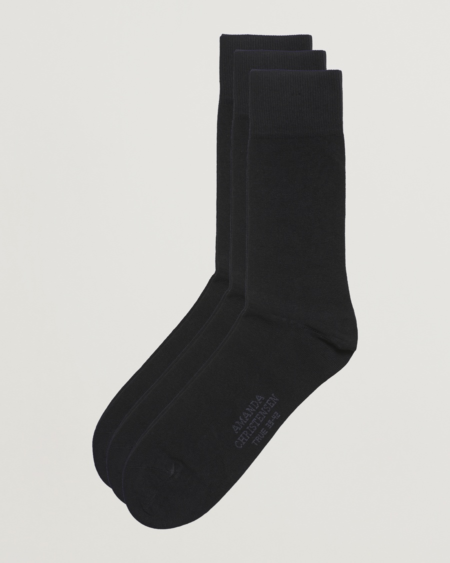 Amanda Christensen 3-Pack True Cotton Socks Black – Schwarz