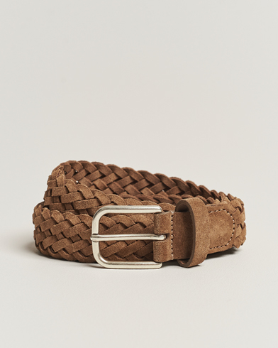 Herren | Italian Department | Anderson's | Woven Suede Belt 3 cm Light Brown