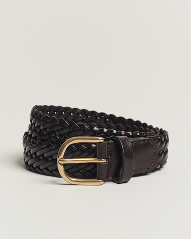 Herren | Geflochtene Gürtel | Anderson's | Woven Leather Belt 3 cm Dark Brown