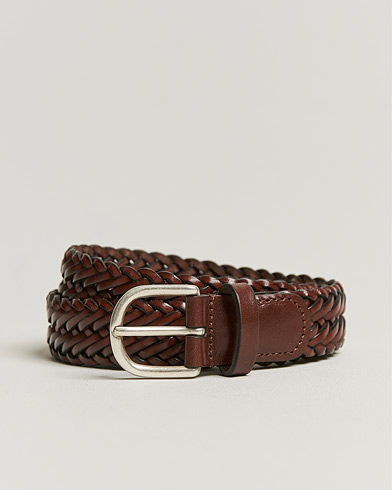 Herren | Business Casual | Anderson's | Woven Leather Belt 3 cm Cognac