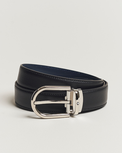 Herren | Schlichte Gürtel | Montblanc | Reversible Horseshoe Leather Belt 30mm Blue/Black Grain