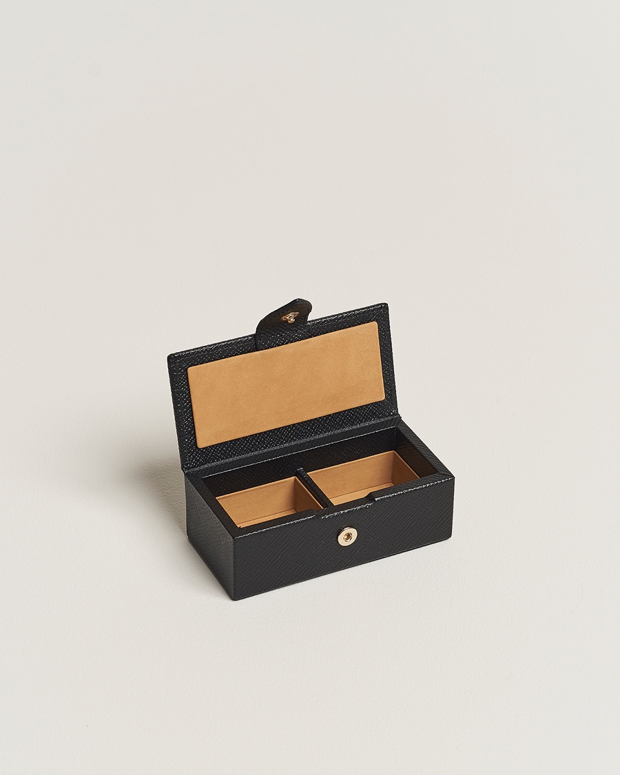 Smythson Panama Mini Cufflink Box Black – Schwarz
