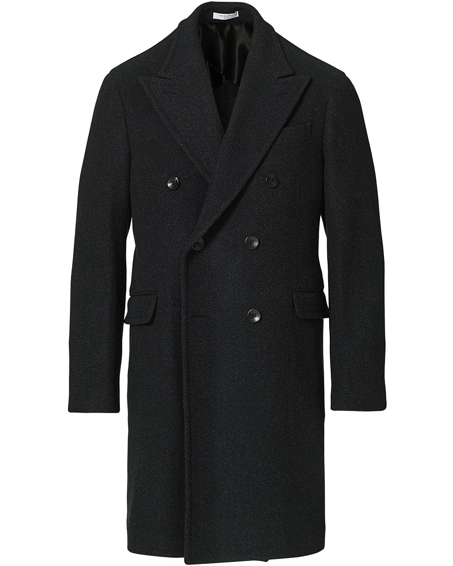 Herren | | Boglioli | Double Breasted Herringbone Coat Dark Grey
