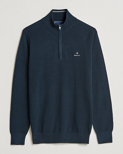 Herren | GANT | GANT | Cotton Pique Half-Zip Sweater Evening Blue