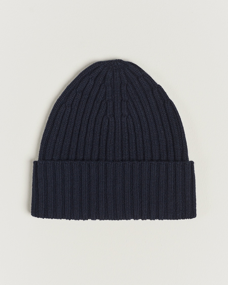 Piacenza Cashmere Ribbed Cashmere Beanie Navy – Blau