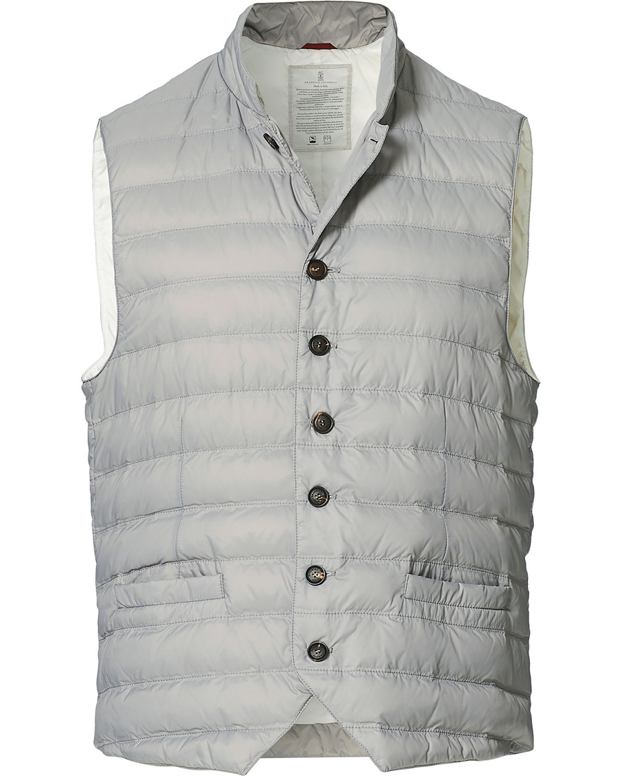 Brunello Cucinelli Nylon Lightweight Down Gilet Light Grey