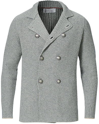 Brunello Cucinelli Double Breasted Cashmere Cardigan Jacket Grey Melange