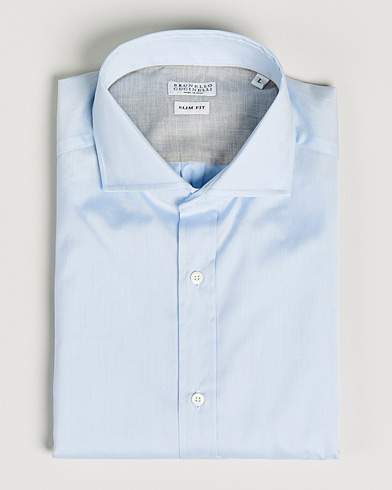Herren | Quiet Luxury | Brunello Cucinelli | Slim Fit Poplin Shirt Light Blue