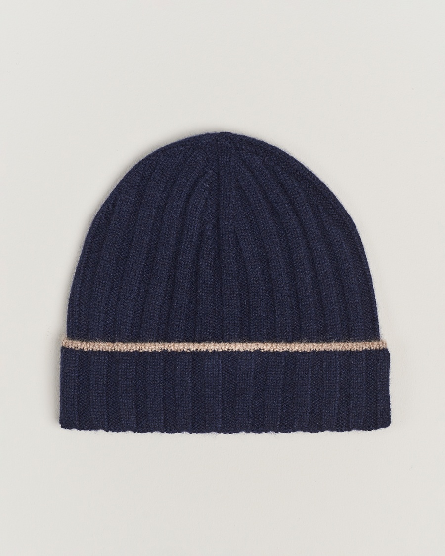 Brunello Cucinelli Cashmere Contrast Beanie Navy