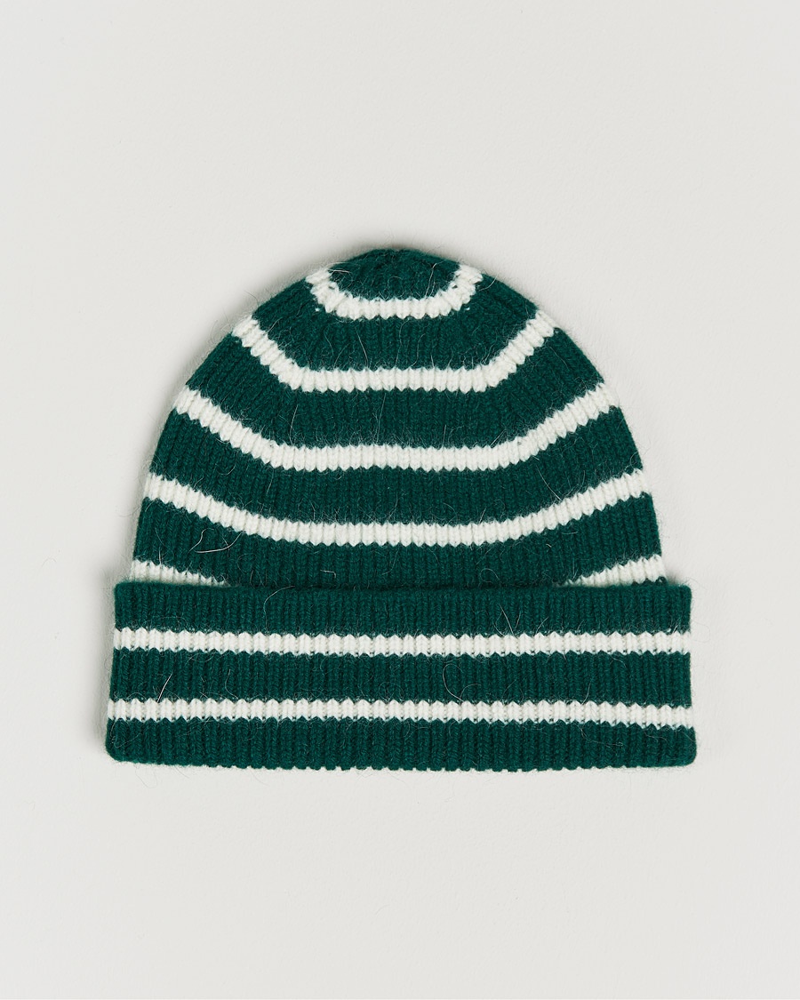 Le Bonnet Lambswool/Caregora Beanie Moss Strip – Grün