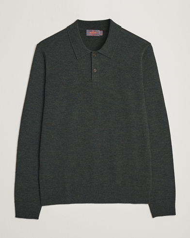 Herren | Bestickte Polohemden | Morris | Merino Knitted Polo Dark Green