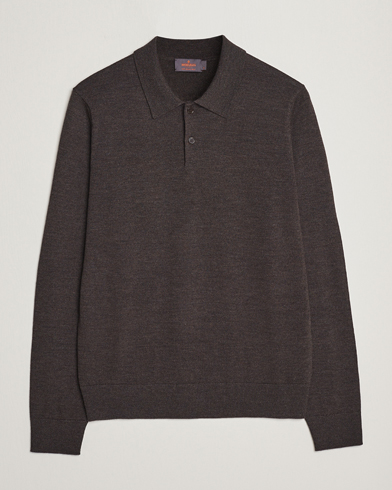 Herren | Bestickte Polohemden | Morris | Merino Knitted Polo Dark Brown