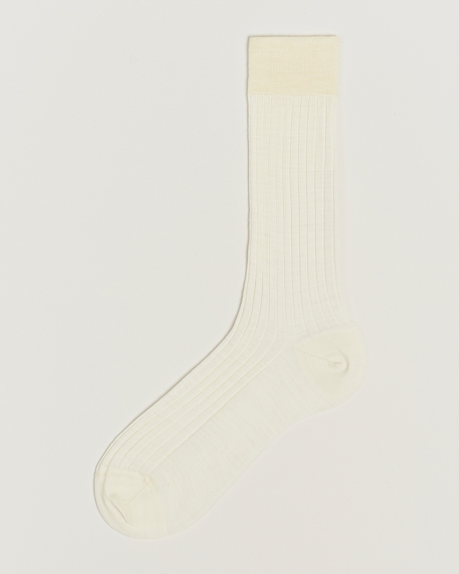 Bresciani Wool/Nylon Ribbed Short Socks White – Weiß