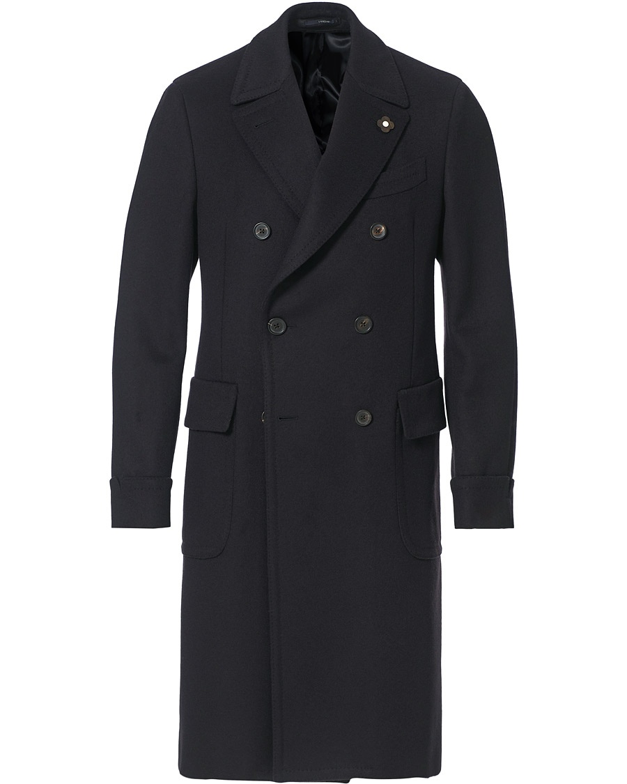 Lardini Double Breasted Wool Coat Navy