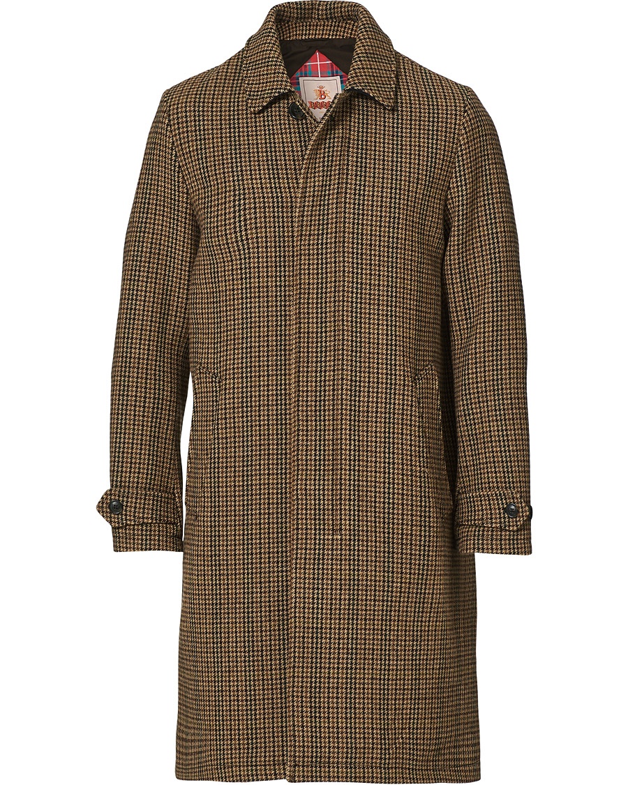 Baracuta Paul Houndstooth Wool Coat Dark Brown