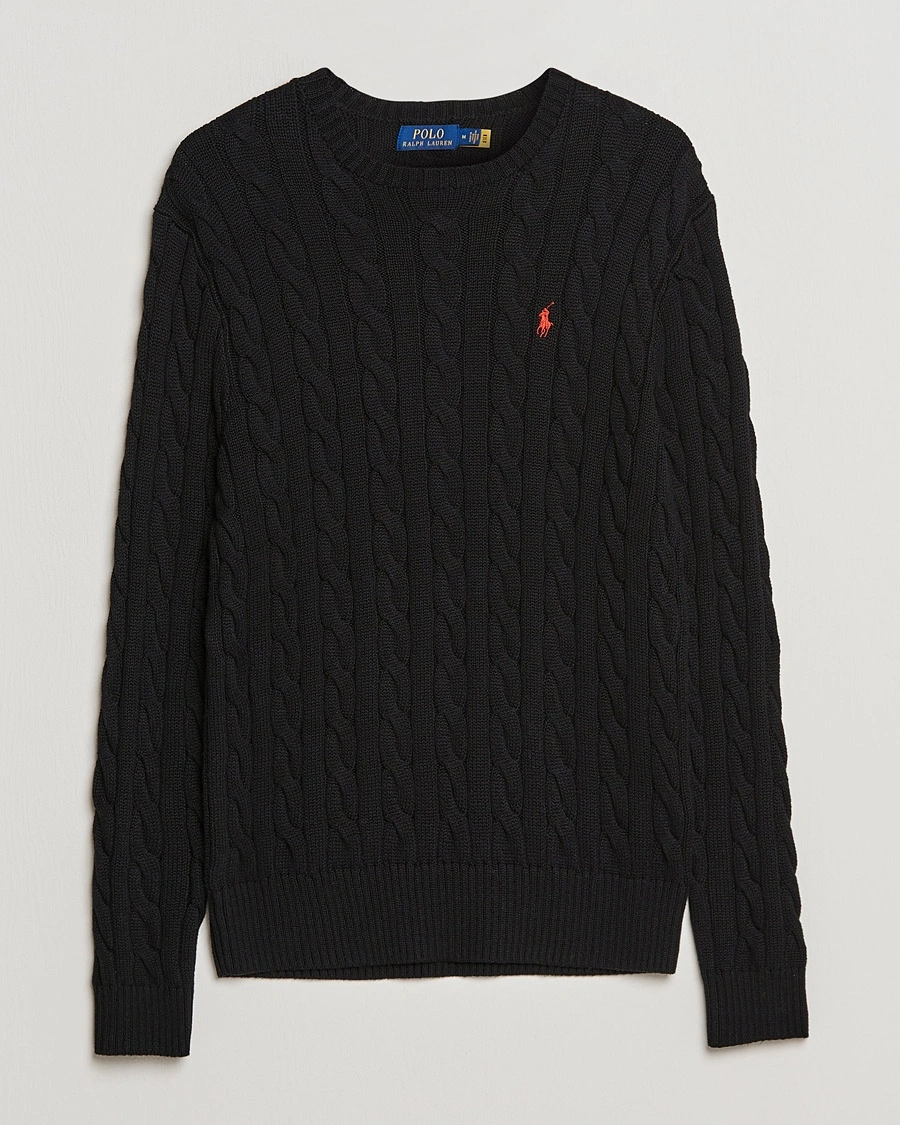 Polo Ralph Lauren Cotton Cable Pullover Polo Black – Schwarz
