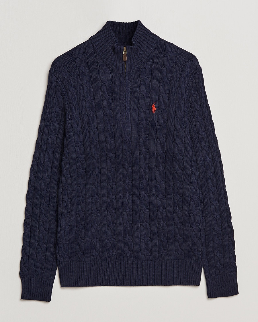 Polo Ralph Lauren Cotton Cable Half Zip Hunter Navy – Blau