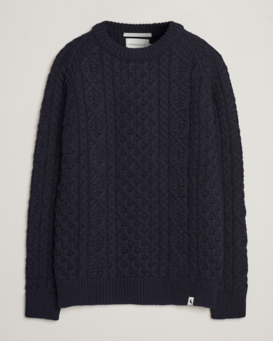 Herren |  | Peregrine | Hudson Wool Aran Knitted Jumper Navy