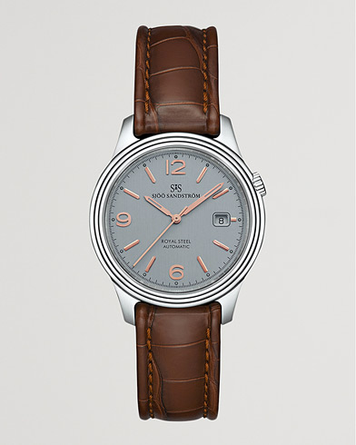 Herren | Fine watches | Sjöö Sandström | Royal Steel Classic 41mm Grey and Brown Alligator