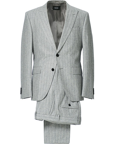 Anzug |  Huge Wool Peak Lapel Pinstripe Suit Light Grey