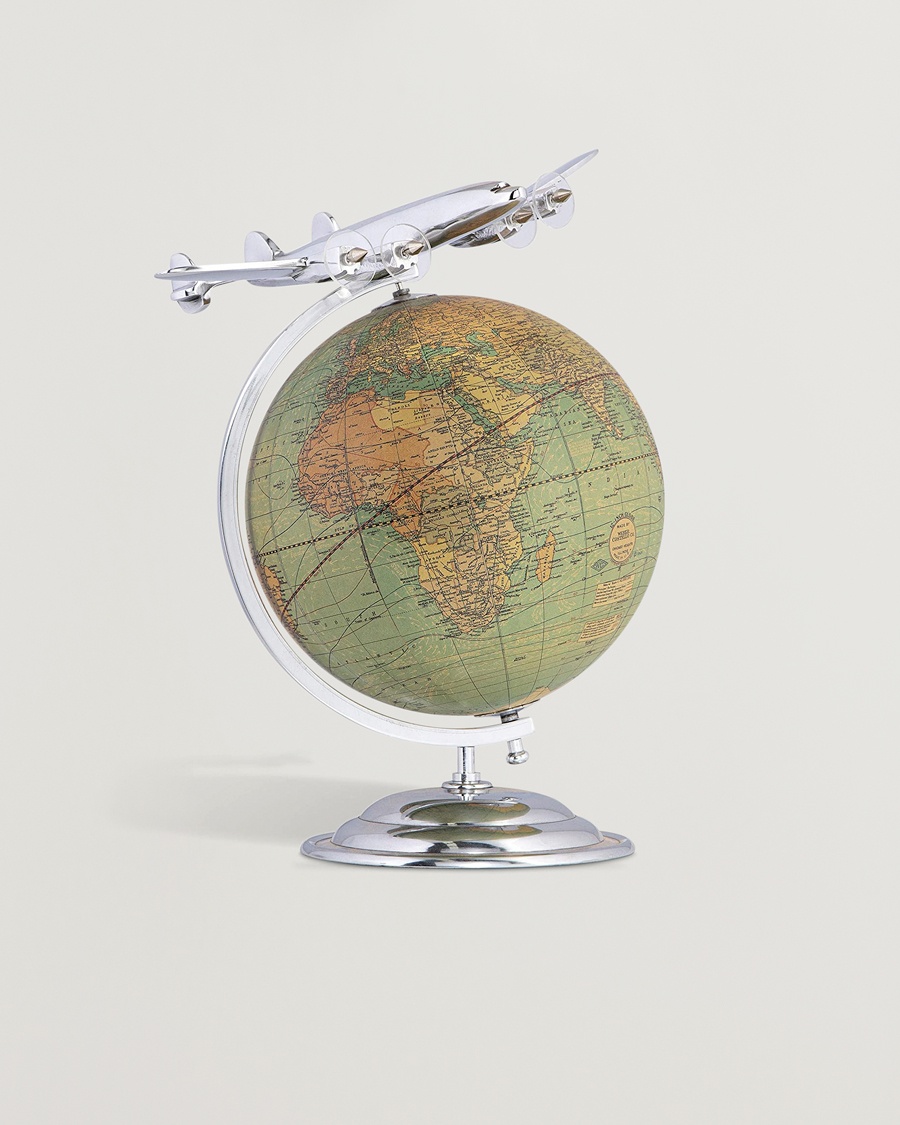 Authentic Models On Top Of The World Globe and Plane Silver – Silber