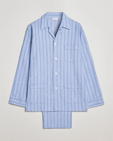 Herren | Geschenkideen für Weihnachten | Derek Rose | Brushed Cotton Flannel Striped Pyjama Set Blue