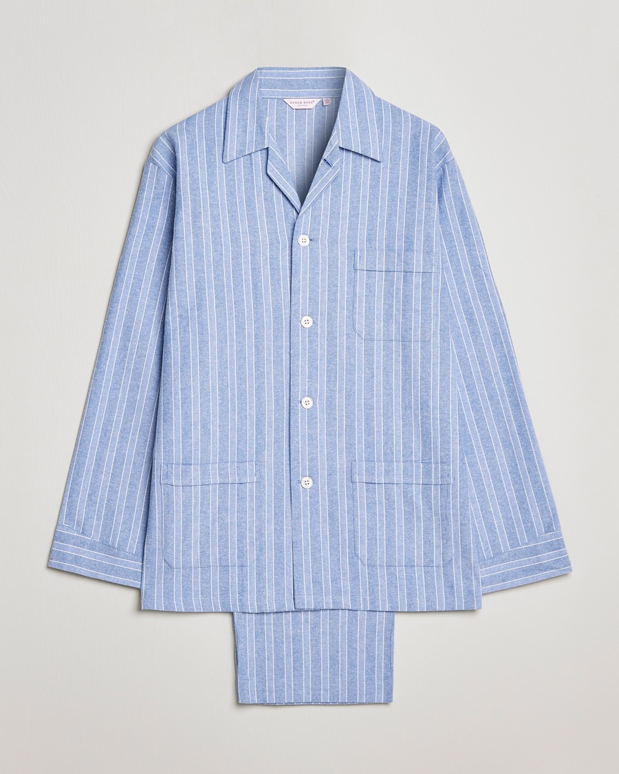Derek Rose Brushed Cotton Flannel Striped Pyjama Set Blue – Blau