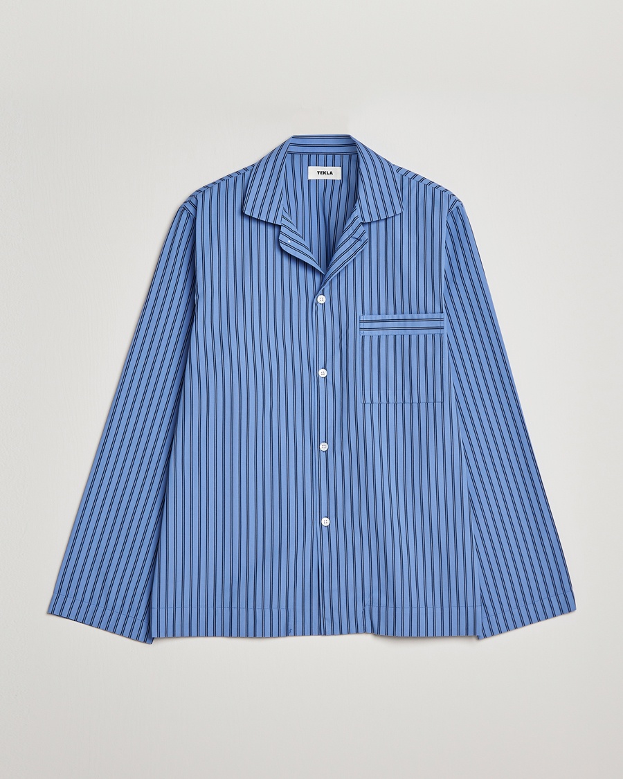 Tekla Poplin Pyjama Shirt Boro Stripes – Blau