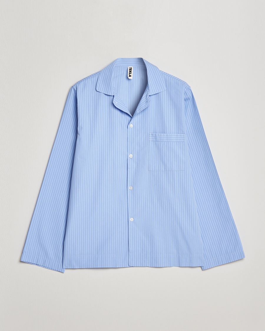 Tekla Poplin Pyjama Shirt Pin Stripes – Blau