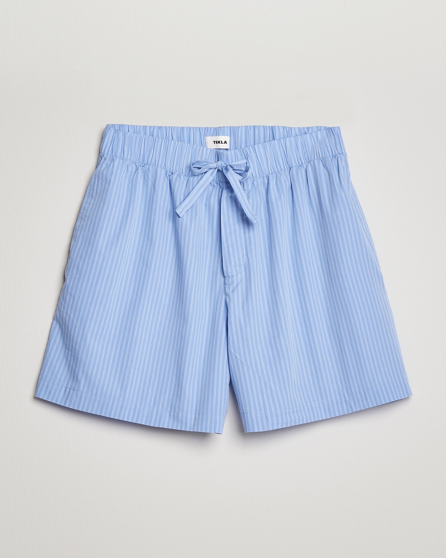 Tekla Poplin Pyjama Shorts Pin Stripes – Blau