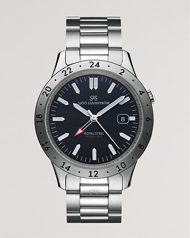 Herren | Fine watches | Sjöö Sandström | Royal Steel Worldtimer 36mm Black with Steel