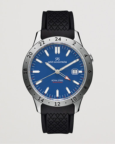 Herren | Fine watches | Sjöö Sandström | Royal Steel Worldtimer 36mm Blue with Rubber