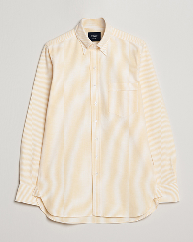 Herren | Freizeithemden | Drake's | Striped Button Down Oxford Shirt White/Yellow