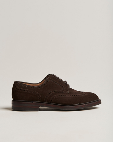 Handgefertigte Schuhe |  Pembroke Derbys Dainite Sole Dark Brown Suede