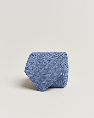Herren |  | Amanda Christensen | Linen Herringbone 8cm Tie Blue